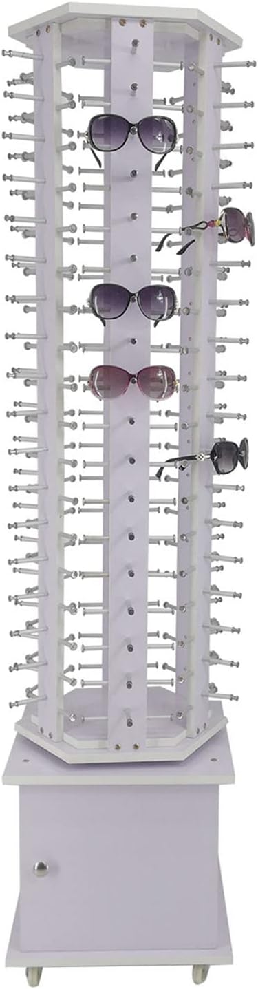 Mobile Floor Standing Rotating Glasse Storage Display Stand Organizer,Wooden Retail Sunglass Display Rack 72-108 Pairs Eyewear Holder (90 Pairs White)