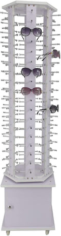 Mobile Floor Standing Rotating Storage Display Stand Organizer,Wooden Retail Sunglass Display Rack 72-108 Pairs Eyewear Holder,108 Pairs White