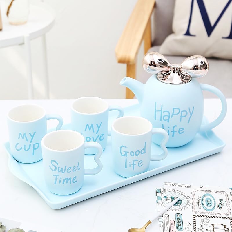 Beverage Serveware Ceramic water set tea set living room water cup coffee cup home cup set new elegant tea set Water Carafe(Blue)