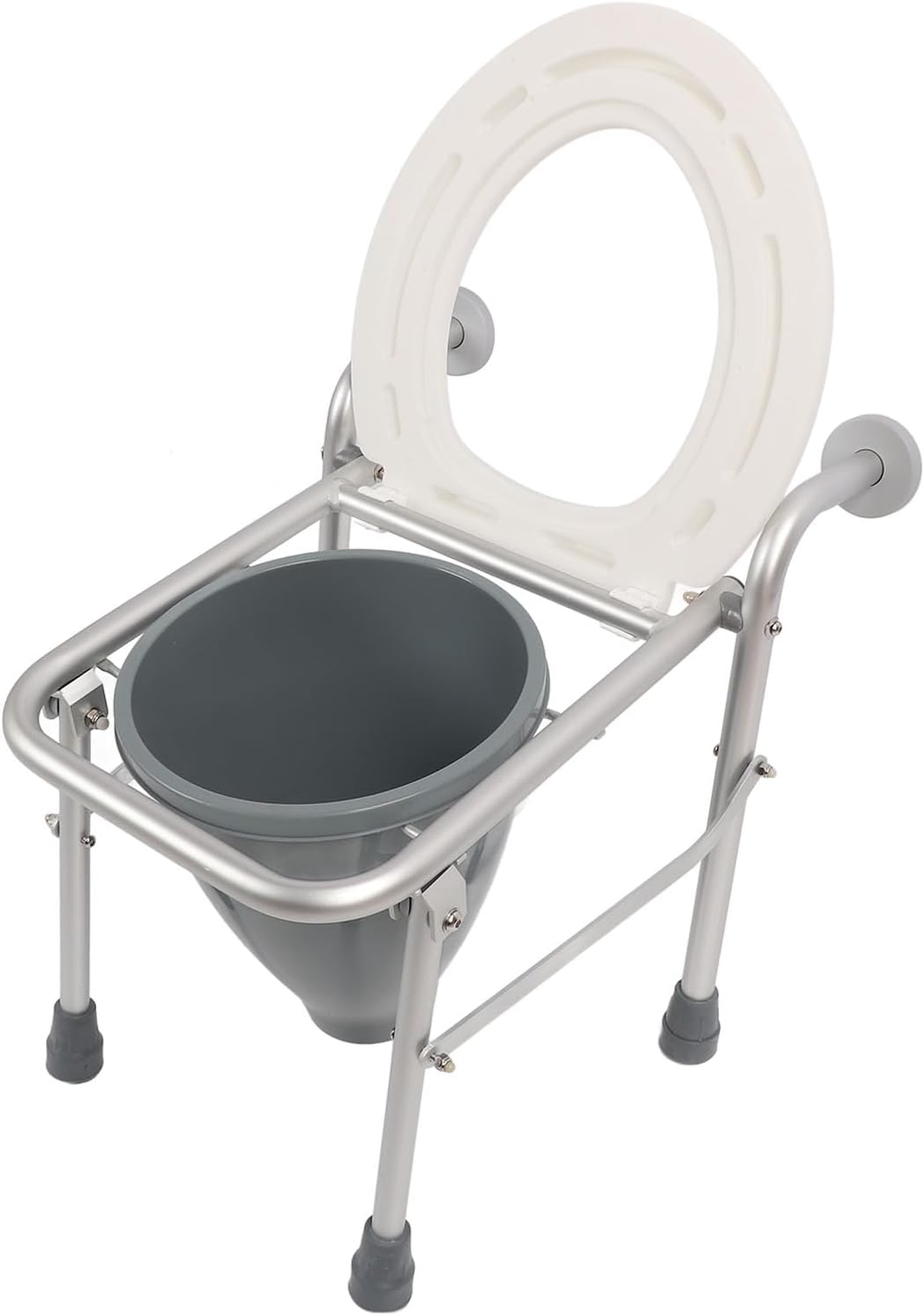 Raised Toilet Seat, Heavy Duty Aluminum Alloy Toilet Seat Riser with Handles for Elderly Handicap Pregnant with Foldable Space Saving Design