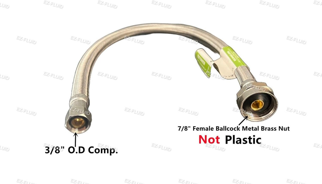 (50) EZ-Fluid 16-Inch Metal Nut Toilet Water Supply Connector,3/8' Compression x 7/8' Female Brass Ballcock BC,Toilet Water Supply Connector Line Braided Stainless Steel Toilet Supply Line