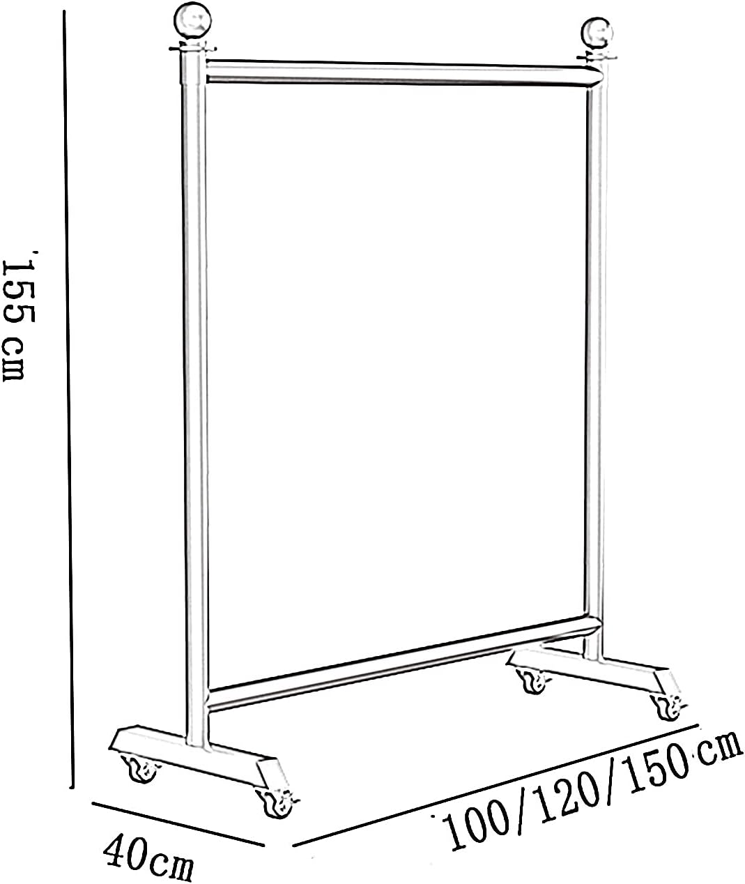 Garment Rack Nordic Modern Metal Rolling Garment Rack With Wheel, Retail Display Clothing Rack, Wrought Iron Single Rod Hanging Clothes Rack，Bedroom Living Room Floor-S(Size:100x40x155CM,Color:Black)