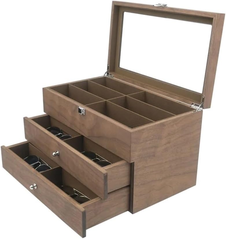 Glasses Stand 18 Grids Sunglasses Organizer Box Wooden 3 Layer Glasses Storage Box Jewelry Sunglasses Eyewear Display Case Box Eyewear Display Stand
