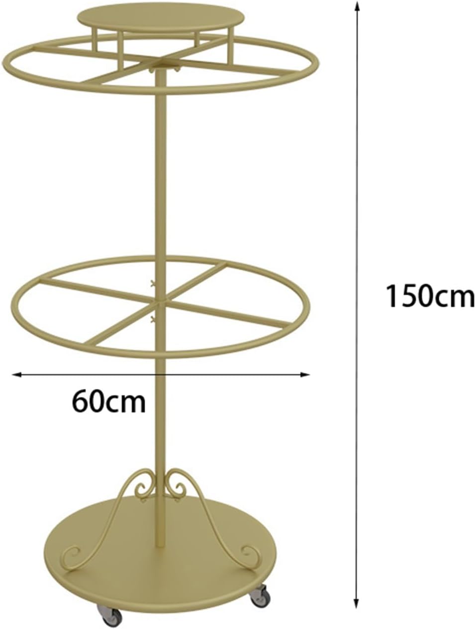 Rotatable Round Clothes Rack, 2-tier Retail Kids Garment Rack with Top Shelf and Wheels, Retail Clothing Display Stand with Wheels, for Boutique Retail Display(Gold)
