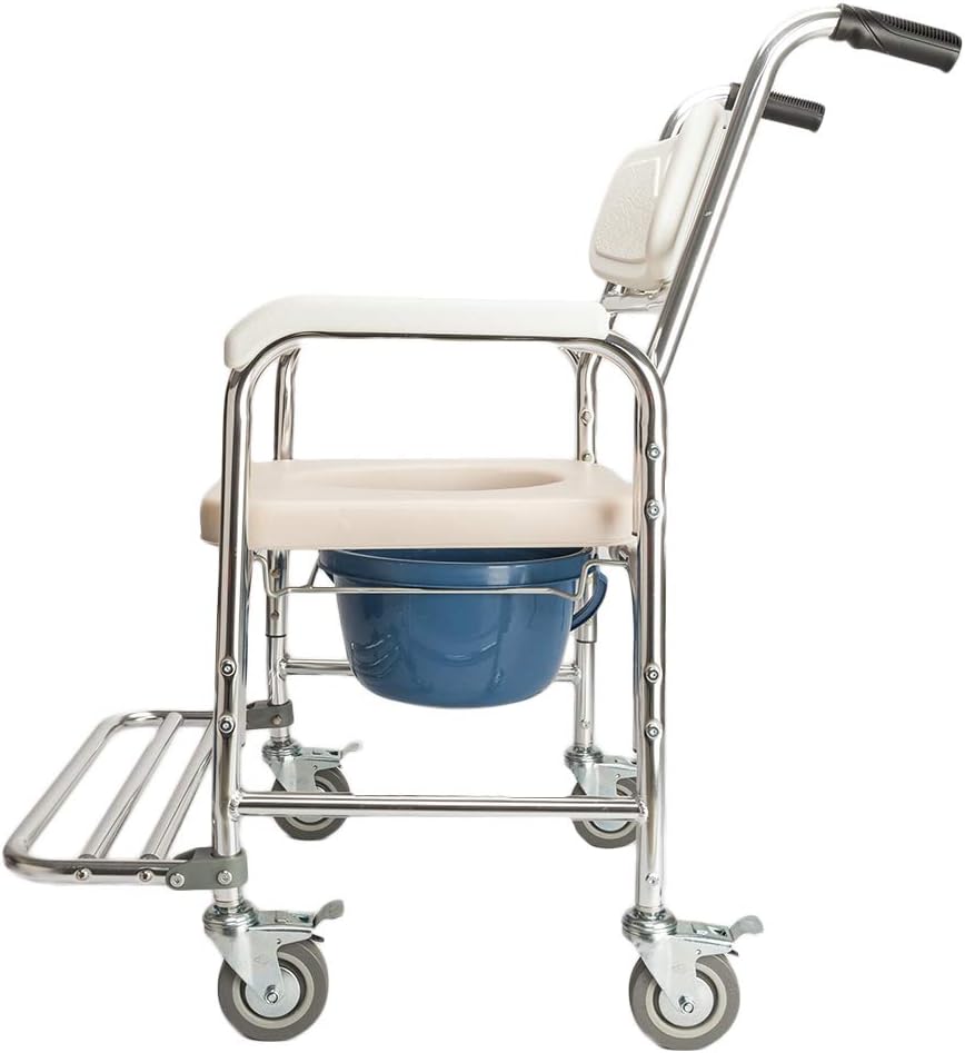 Multifunctional Transport Wheelchair, Aluminum Bathroom Shower Chair,Pregnant Women Commode Chair Bath Chair,Bedside Toilet Seat, for Handicap, Seniors and Pregnant Women,White
