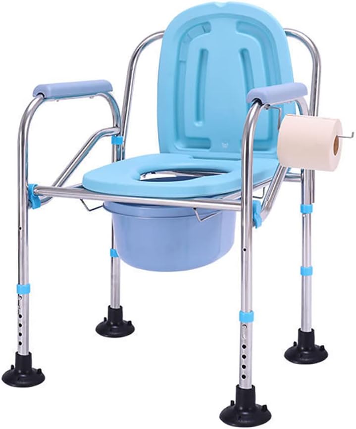 Commode Chair Portable Bedside Commode Chair, Folding Commode Seat,Height Adjustable Heavy-Duty Steel Toilet Chair,for Pregnant Women and Disabled Bat