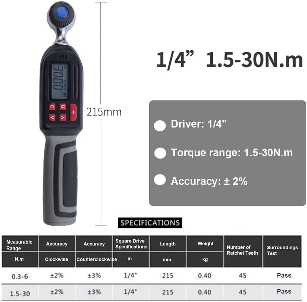 Digital Torque Wrench 1/4 Inch with Buzzer & LED Display, Sound & Light Alarm, Short Handle, for Precise Torque Measurement & Easy Use (1.5)