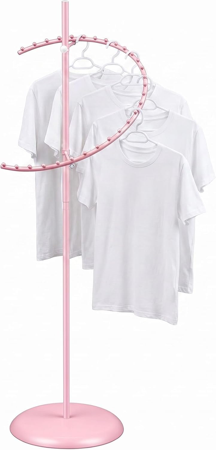 Sintuff Pink Spiral Clothing Rack, 29-ball Garment Display Rack for Retail Stores, Heavy Duty Freestanding Boutique Clothing Stand, Space Saving 63' h x 18'