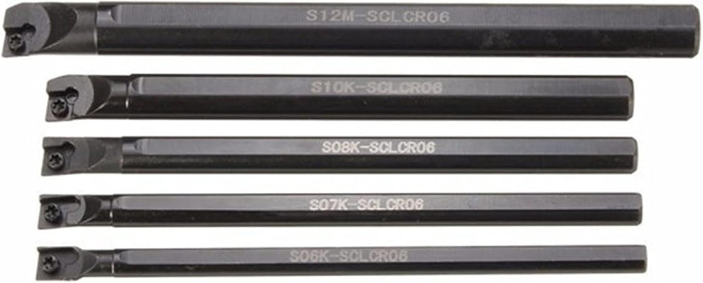 YFCDZVBH 5pcs Lathe Boring Bar Tunring Tool Set, Steel SCLCR 6/7/8/10/12mm 45HRC with 5pcs 80 Degree CCMT0602 Insert