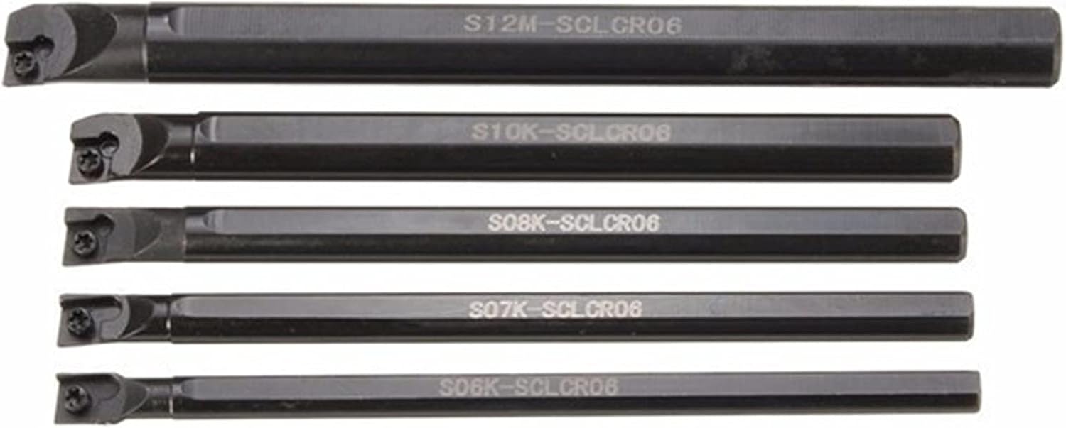 YFCDZVBH 5pcs Lathe Boring Bar Tunring Tool Set, Steel SCLCR 6/7/8/10/12mm 45HRC with 5pcs 80 Degree CCMT0602 Insert