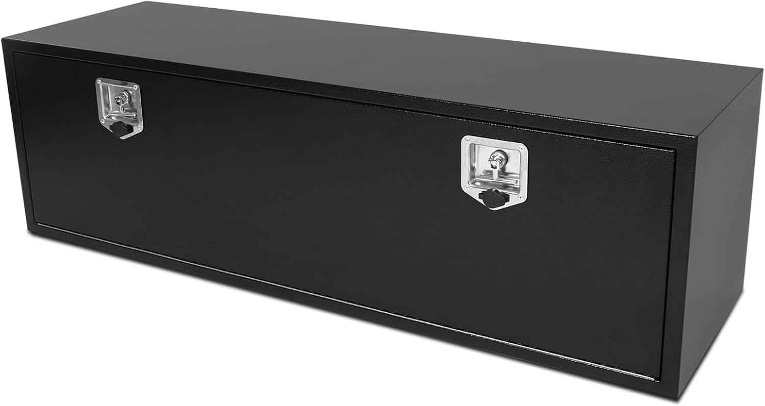 Confote Black Steel Underbody Truck Tool Box with T-Handle Lock, Heavy Duty Truck Storage Organizer - 60'x 18'x 18' inch, Waterproof