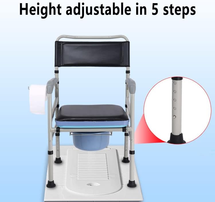 Commode Chair The Elderly, 5-Level Height Adjustment, 3 in 1 Bedside and Bathroom Steel Commode Toilet Seat, with Commode Bucket, Splash Guard and Arms