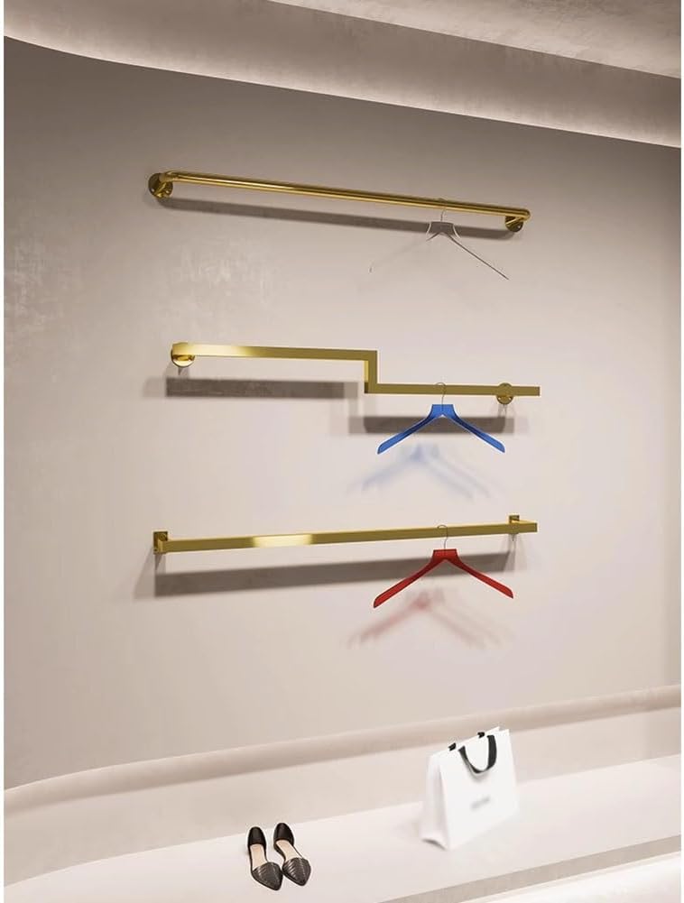 Wall Mounted Clothes Rack Metal Retail Clothing Garment Racks Hanging Clothes Rack Detachable for Clothing Storage Clothing Store Display Racks (Color : GoldB, Size : 100X10CM)