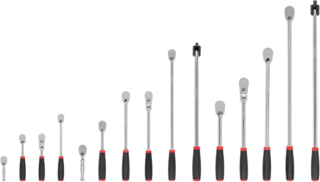 TEKTON 1/4, 3/8, 1/2 Inch Drive Non-Quick-Release Comfort Grip Ratchet and Breaker Bar Set (15-Piece) | SDR99903