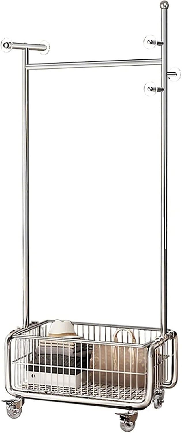Rolling Garment Rack With Wheels, Clothing Racks, Heavy Duty Clothes Rack With Storage Basket, Portable Clothes Organizer, For Bedroom Entry Hall(118cm/46.5in)