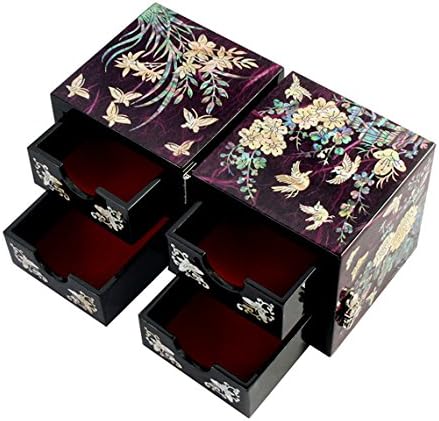 Antique Alive Mother of Pearl Inlay Design Jewelry Box, Wood Jewelry Box, Trinket Case, Keepsake Treasure Chest Box Organizer Holder (Plant)