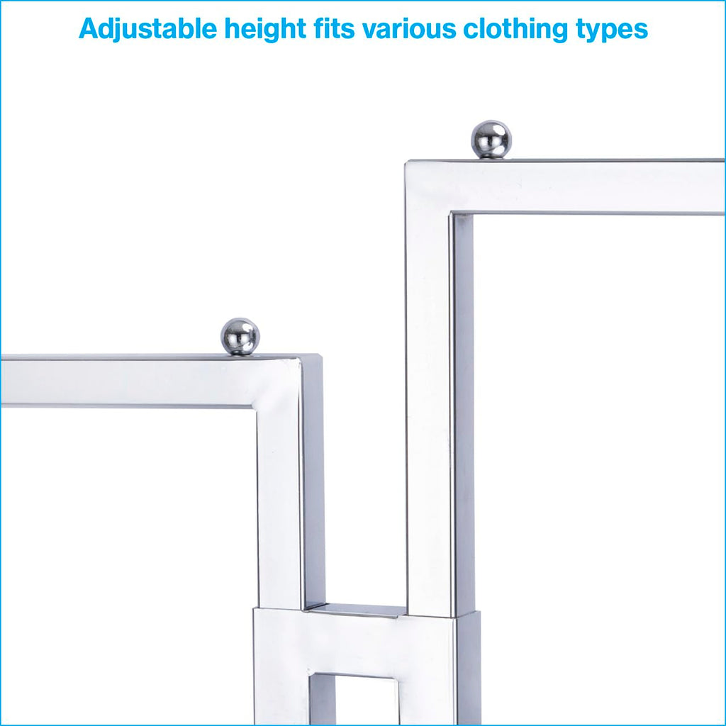 SSWBasics 2-Way Clothing Rack - Adjustable Chrome Garment Rack with Straight Arms - Sleek, Sturdy, and Durable Hanging Racks for Clothes - Ideal for Retail, Boutique, and Thrift Spaces