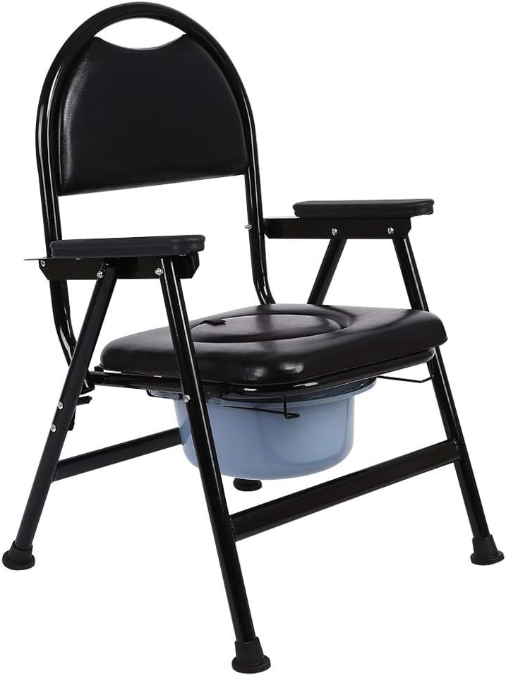 Heavy Duty Handicap Toilet Seat Bedside Commode Folding Potty Chair with Ultra-Premium Padded Non-Slip Handles and Bucket for Adults, Handicap, Elderly