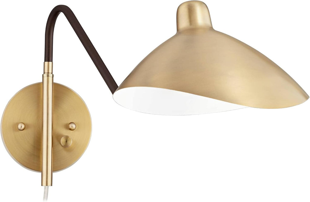 360 Lighting Colborne Mid Century Modern Swing Arm Wall Lamps Set of 2 Antique Brass Gold Black Plug-in Light Fixture Up Down Metal Shade for Bedroom Bedside Living Room Reading House Home