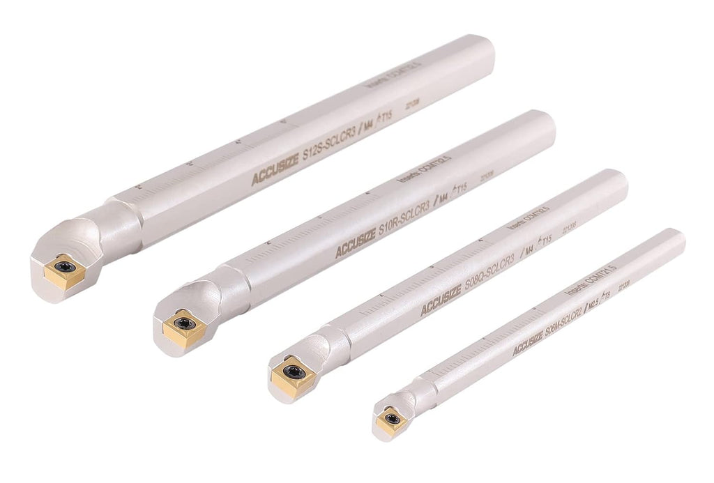 Accusize Sclcr Indexable Boring Bar Set, 3/8', 1/2', 5/8', 3/4' for Steel | 31 Pc Set with 20 TiN Coated CCMT Carbide Inserts, Negative 5° Angle, 45HRC, Torx Screw Retention, P252-S410