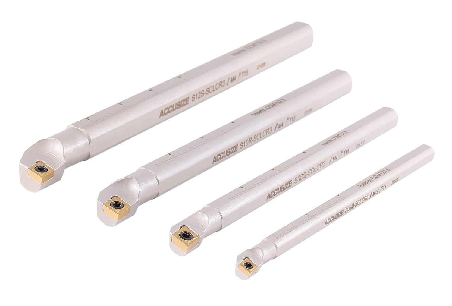 Accusize Sclcr Indexable Boring Bar Set, 3/8', 1/2', 5/8', 3/4' for Steel | 31 Pc Set with 20 TiN Coated CCMT Carbide Inserts, Negative 5° Angle, 45HRC, Torx Screw Retention, P252-S410