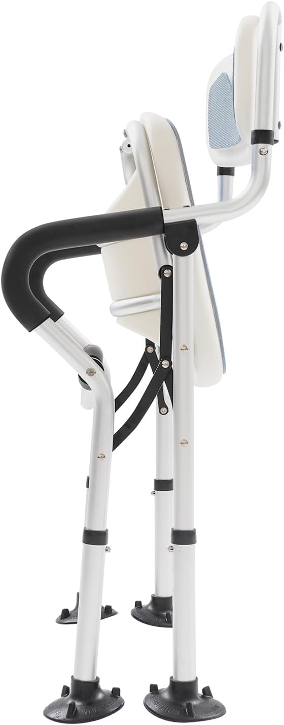 Folding Bedside Commode Chair -Toilet Seat Riser for Seniors Stable Portable U-Shape Seat - Shower Chair for Private Washing, Adjustable Height Chair - Supports Up to 330 Lb (Greay)