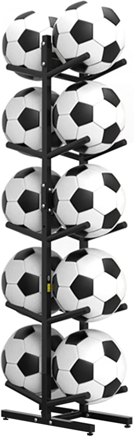 Basketball Ball Storage Rack Extra Tall Ball Storage Rack Vertical, 5-Tier Basketballs Organize Display Stand, Double-Wide Soccer Equipment Holder, Holds 10 Balls