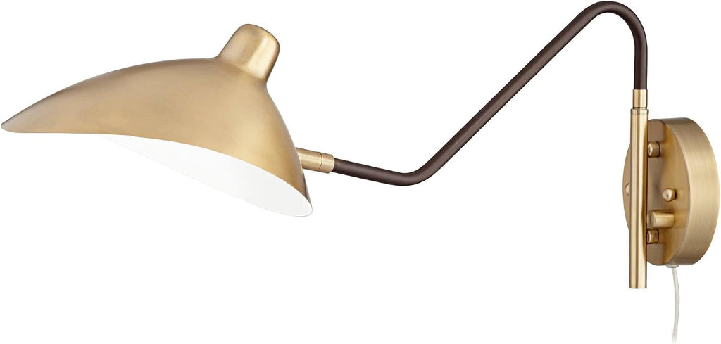 360 Lighting Colborne Mid Century Modern Swing Arm Wall Lamps Set of 2 Antique Brass Gold Black Plug-in Light Fixture Up Down Metal Shade for Bedroom Bedside Living Room Reading House Home