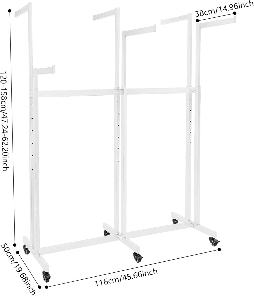 Clothing Display Racks for Retail, Retail Display Racks With Wheels, Floor Standing Metal Garment Rack for Hanging Clothes, Retail Store, Bedroom, Laundry Room. (White)