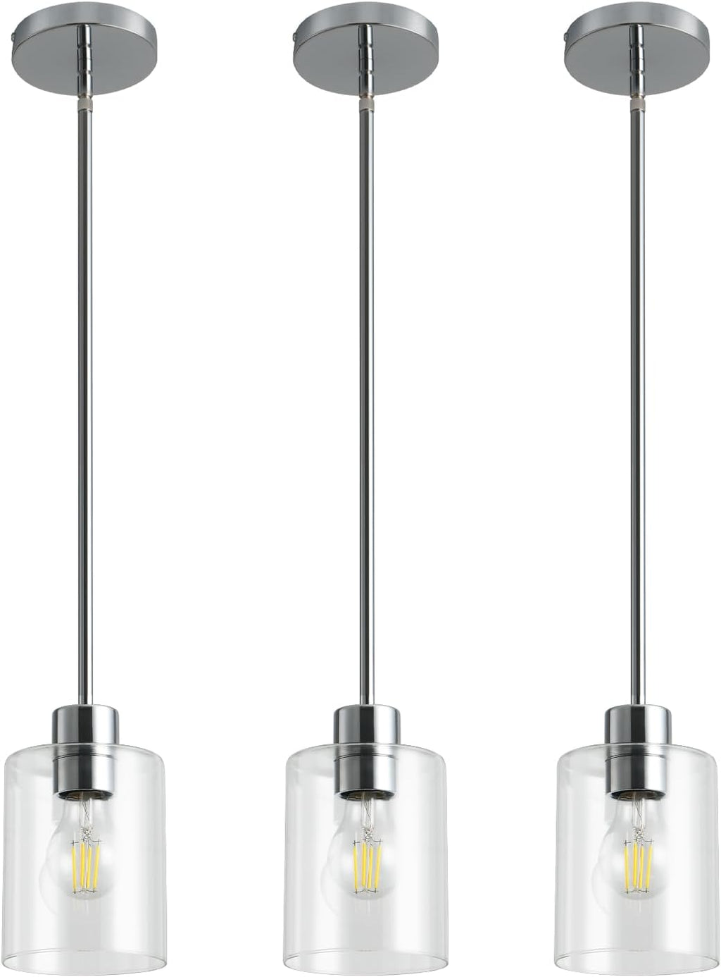 Chrome Pendant Lights Kitchen Island - Clear Glass Pendant Light Fixture Multiple Stems Rods 3 Units 12 Inch 3 Units 4 Inch (3 Pack Chrome Downrod)