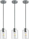 Chrome Pendant Lights Kitchen Island - Clear Glass Pendant Light Fixture Multiple Stems Rods 3 Units 12 Inch 3 Units 4 Inch (3 Pack Chrome Downrod)
