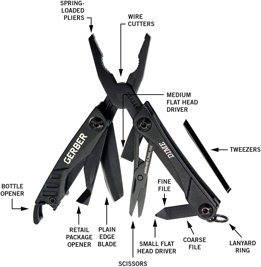 Gerber Gear Dime 12-in-1 Mini EDC Multitool - Needle Nose Pliers, Pocket Knife, Keychain, Bottle Opener - EDC Gear and Equipment, Gifts for Men - Red (Pack of 12)