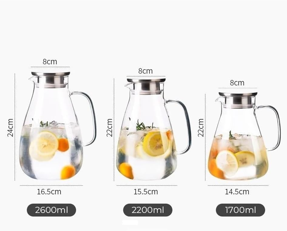 Beverage Serveware Household Cold Kettle Heat Resistant Teapot Large Capacity Water Pitcher Glass Water Carafe With Lid For Juice, Milk,Beverages Water Carafe(2600ml)