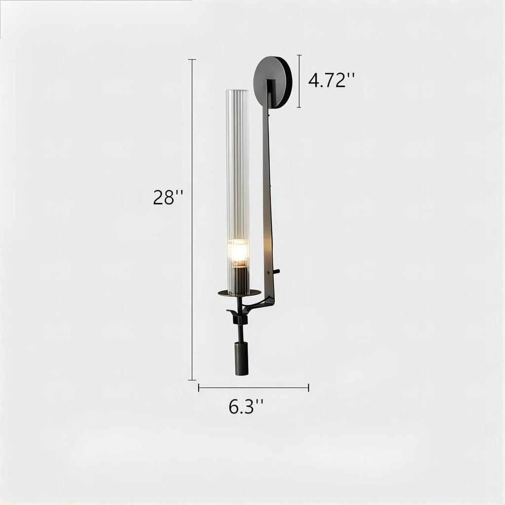 LIGHTLAND Black Wall Sconces Set of 2, 28 Inch Modern Metal Glass Wall Light Fixture, Wall Lamp for Living Room Bedroom Hallway