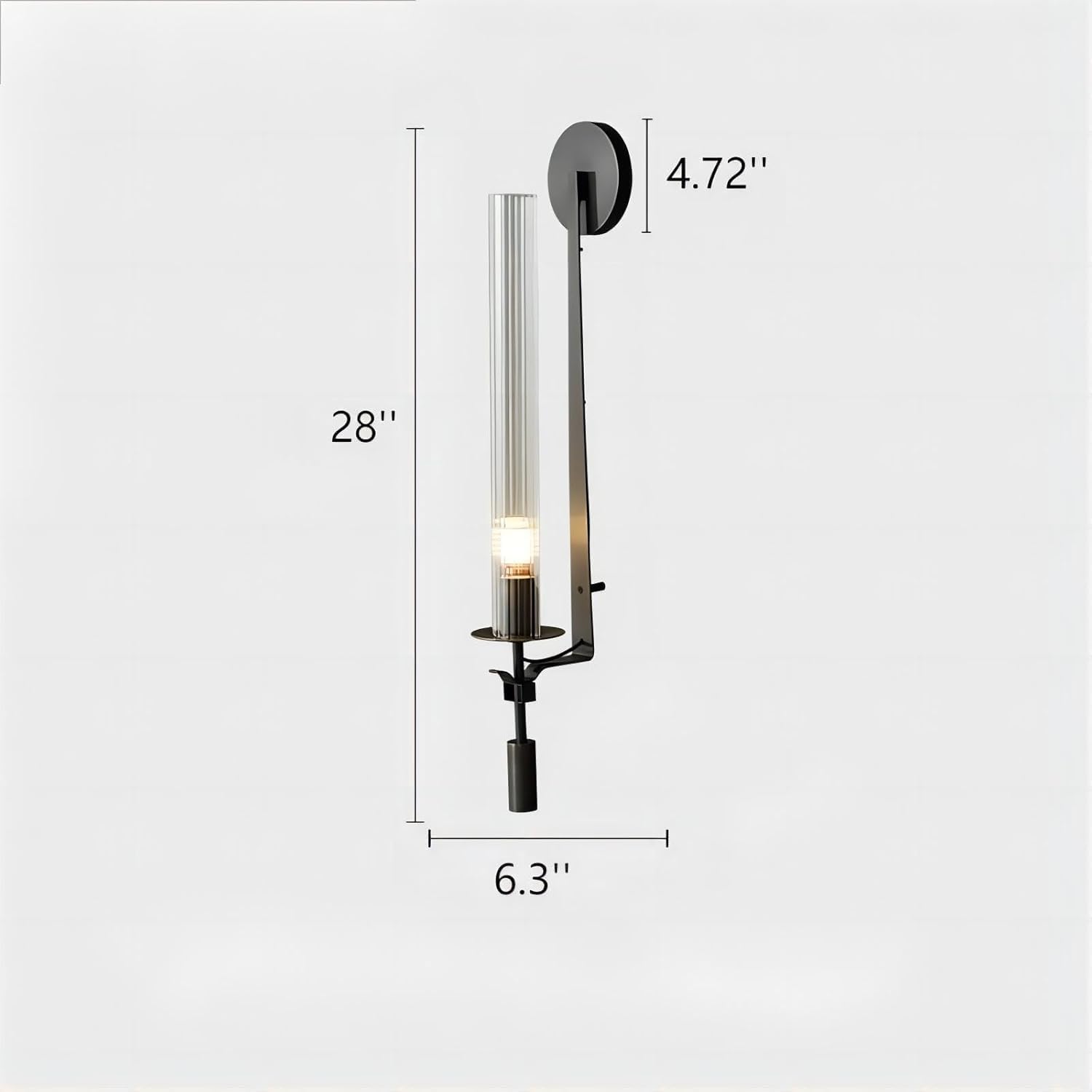 LIGHTLAND Black Wall Sconces Set of 2, 28 Inch Modern Metal Glass Wall Light Fixture, Wall Lamp for Living Room Bedroom Hallway