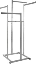 Econoco 4-Way High Capacity Garment Rack with Straight Arms, Satin Chrome Finish, Adjustable 48in–72in Height, 22in Arms, Retail Clothing Display Rack