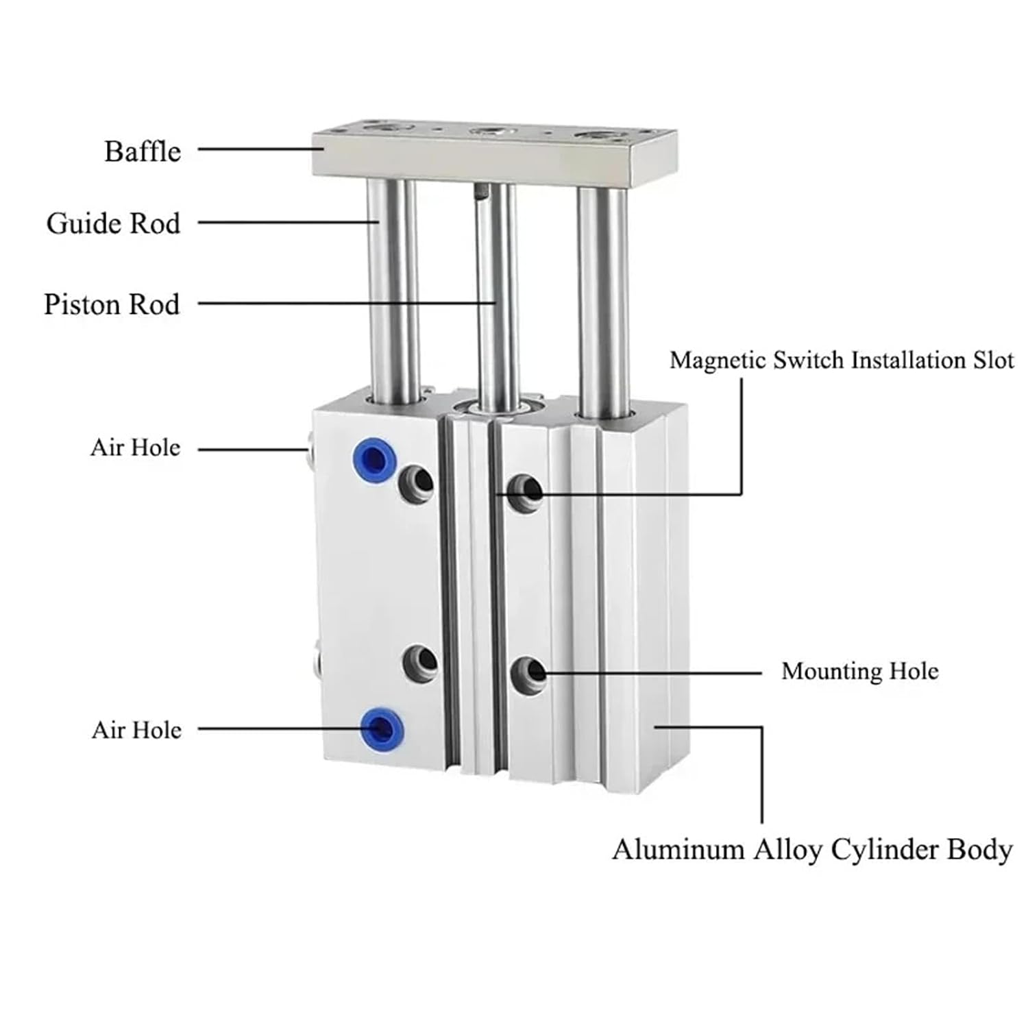 Guided Three Bar Three-axis Cylinder Diameter 12/16/20/25/32/40/50/63 Stroke 125/150/175MM 1cs ﻿(150mm Stroke,12mm Bore)