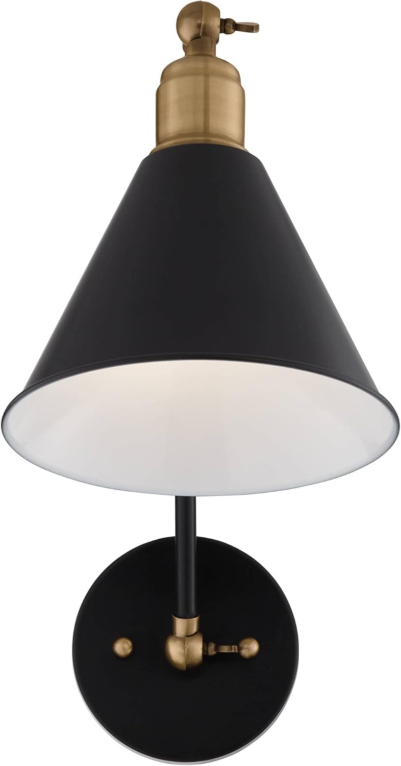 360 Lighting Wray Modern Wall Lamps Set of 2 Rich Black Brass Hardwired 7 1/4' Fixture Adjustable Arm Metal Cone Shade for Bedroom Bathroom Vanity House Reading Living Room Home Hallway