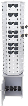 102 Pairs Glasses Rack, Floor-Standing Sunglasses Display Rack, 360° Rotating Eyewear Holder, Eyeglasses Storage Organizer, Sunglasses Display Stand with Cabinet & Wheels, Silver
