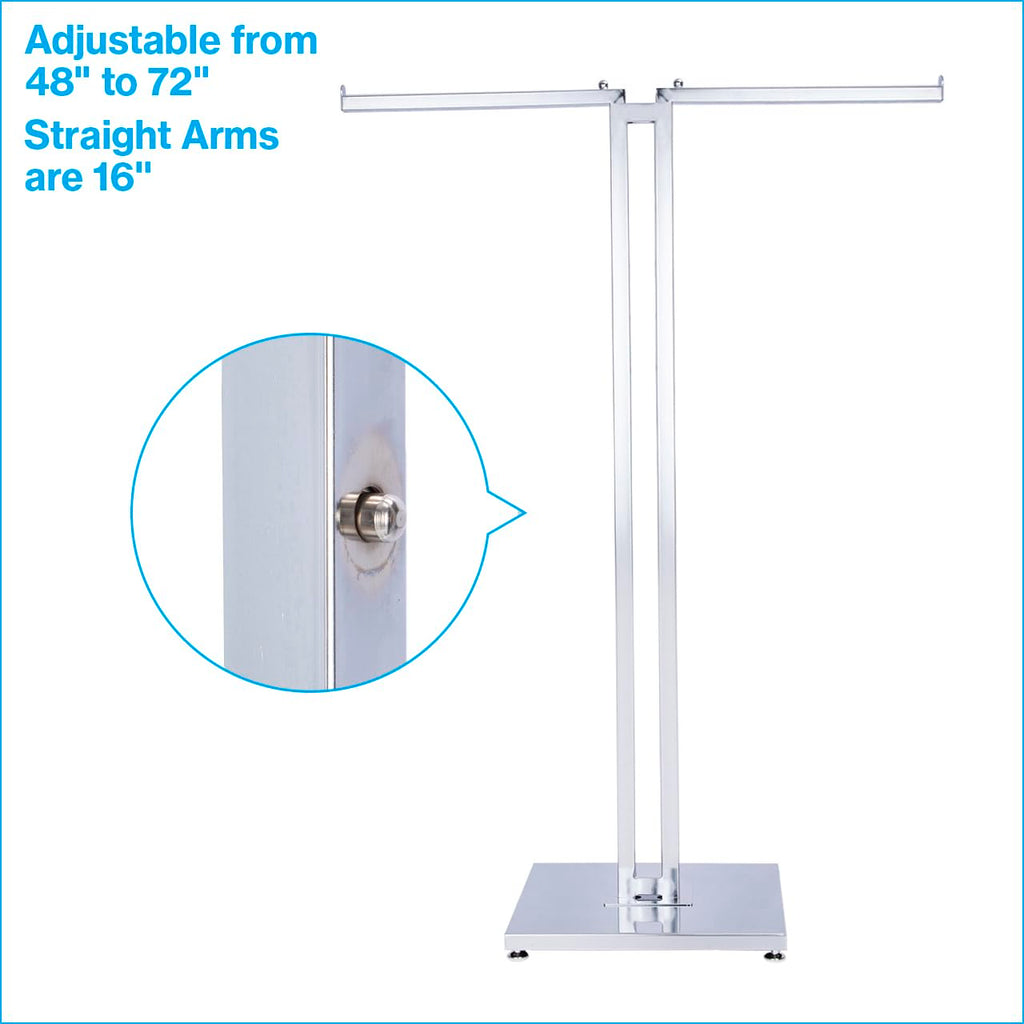 SSWBasics 2-Way Clothing Rack - Adjustable Chrome Garment Rack with Straight Arms - Sleek, Sturdy, and Durable Hanging Racks for Clothes - Ideal for Retail, Boutique, and Thrift Spaces