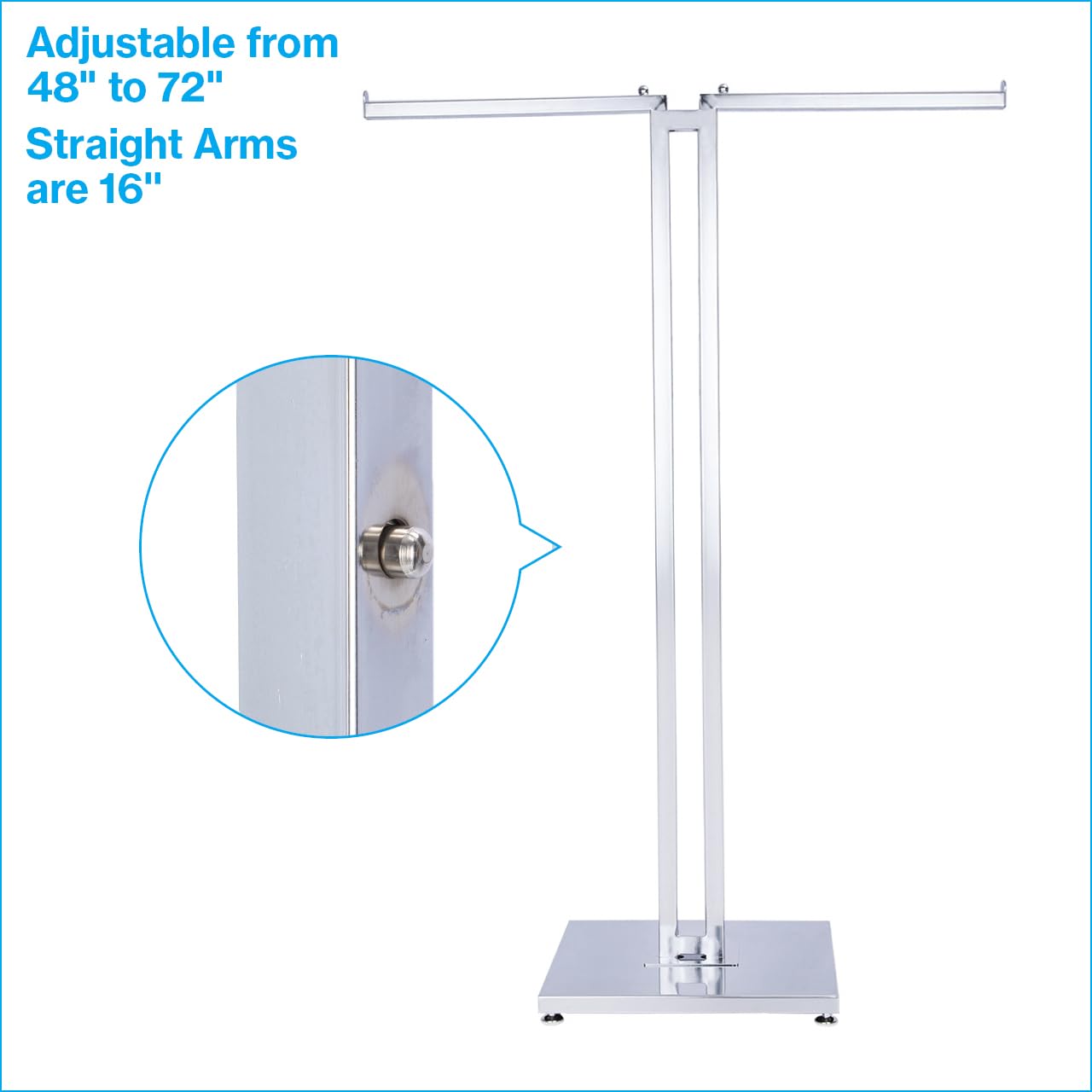SSWBasics 2-Way Clothing Rack - Adjustable Chrome Garment Rack with Straight Arms - Sleek, Sturdy, and Durable Hanging Racks for Clothes - Ideal for Retail, Boutique, and Thrift Spaces