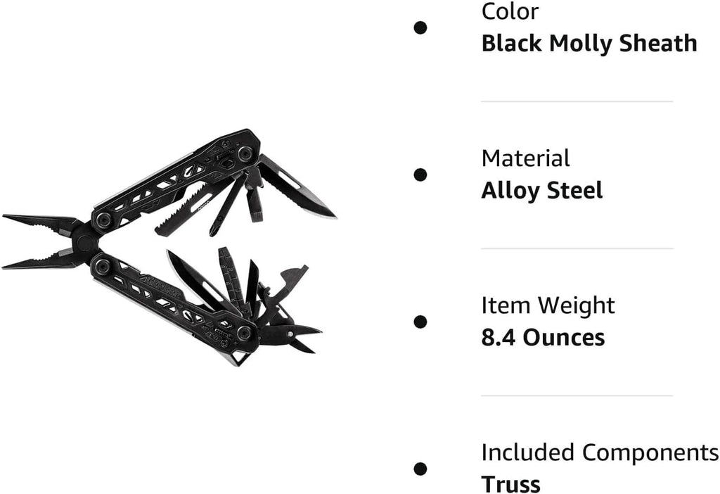 Gerber Gear Truss Multitool, Gifts for Men, 17-in-1 EDC Needle Nose Pliers, includes Pocket Knife, Screwdriver, and Bottle Opener Accessories, Fishing and Camping Gear, Black (Pack of 12)