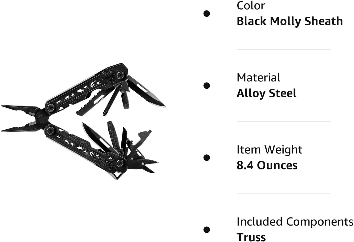 Gerber Gear Truss Multitool, Gifts for Men, 17-in-1 EDC Needle Nose Pliers, includes Pocket Knife, Screwdriver, and Bottle Opener Accessories, Fishing and Camping Gear, Black (Pack of 12)