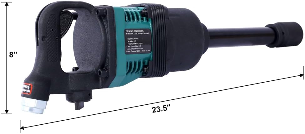 1-Inch Air Impact Wrench, High Torque Pneumatic Impact Gun for Heavy-Duty Truck & Tire Repair, Industrial Long Shank Wrench with 38mm & 41mm Sockets, 3-Speed Adjustable, 1/2' NPT Air Inlet