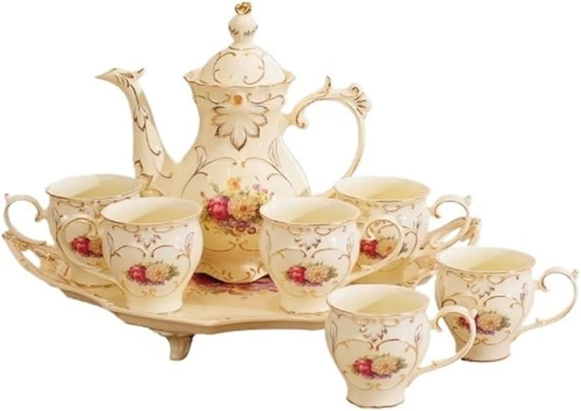 Beverage Serveware Water Cup Tea Set for Home Use, European Living Room, Ceramic Water Cup, Tea Cup, Teapot Set with Tray Water Carafe