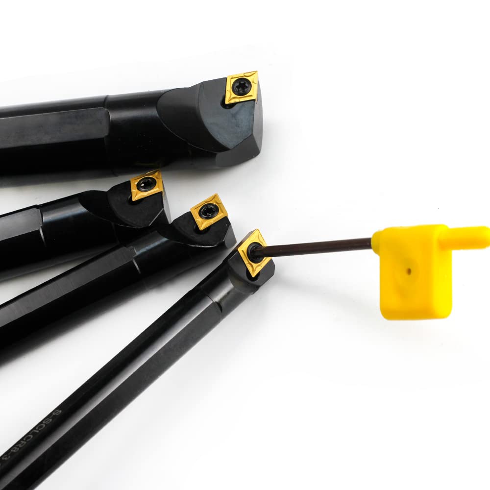 OSCARBIDE Boring Bars 1/2'x7',5/8'x8',3/4'x10' 4 Pieces,1'x12', Indexable Boring Bar Set, Right-Hand Sclcr Boring Bars with 14 Pieces CCMT09T304(CCMT32.5) Carbide Inserts