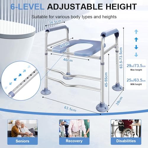 Toilet Seat Riser for Seniors, Raised Toilet Seat with Handles, Adjustable Height Toilet Seat Stool, Sitting and Rising Aid,Commode Chair for Elderly