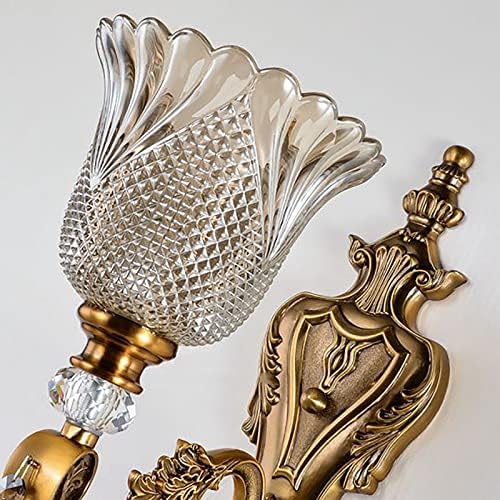 Vintage Crystal Wall Sconces Set of 2 - Antique Brass Floral Design Hanging Lamps for Bedroom, Living Room, Bathroom, Hallway - Elegant Lighting Fixture (B, 2 Lights)