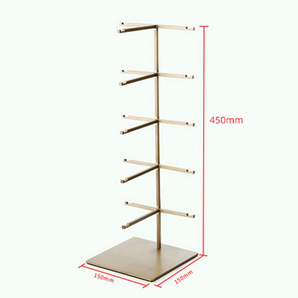 Metal Sunglasses Display Stand,5-Tier Retail Eyewear Holder Countertop Sunglass Organizer Shelf,Reading Glasse Holder Jewelry Tray (Gold 5th Floor)
