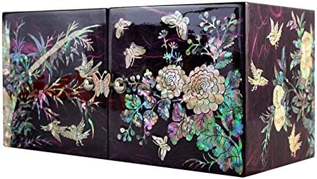 Antique Alive Mother of Pearl Inlay Design Jewelry Box, Wood Jewelry Box, Trinket Case, Keepsake Treasure Chest Box Organizer Holder (Plant)